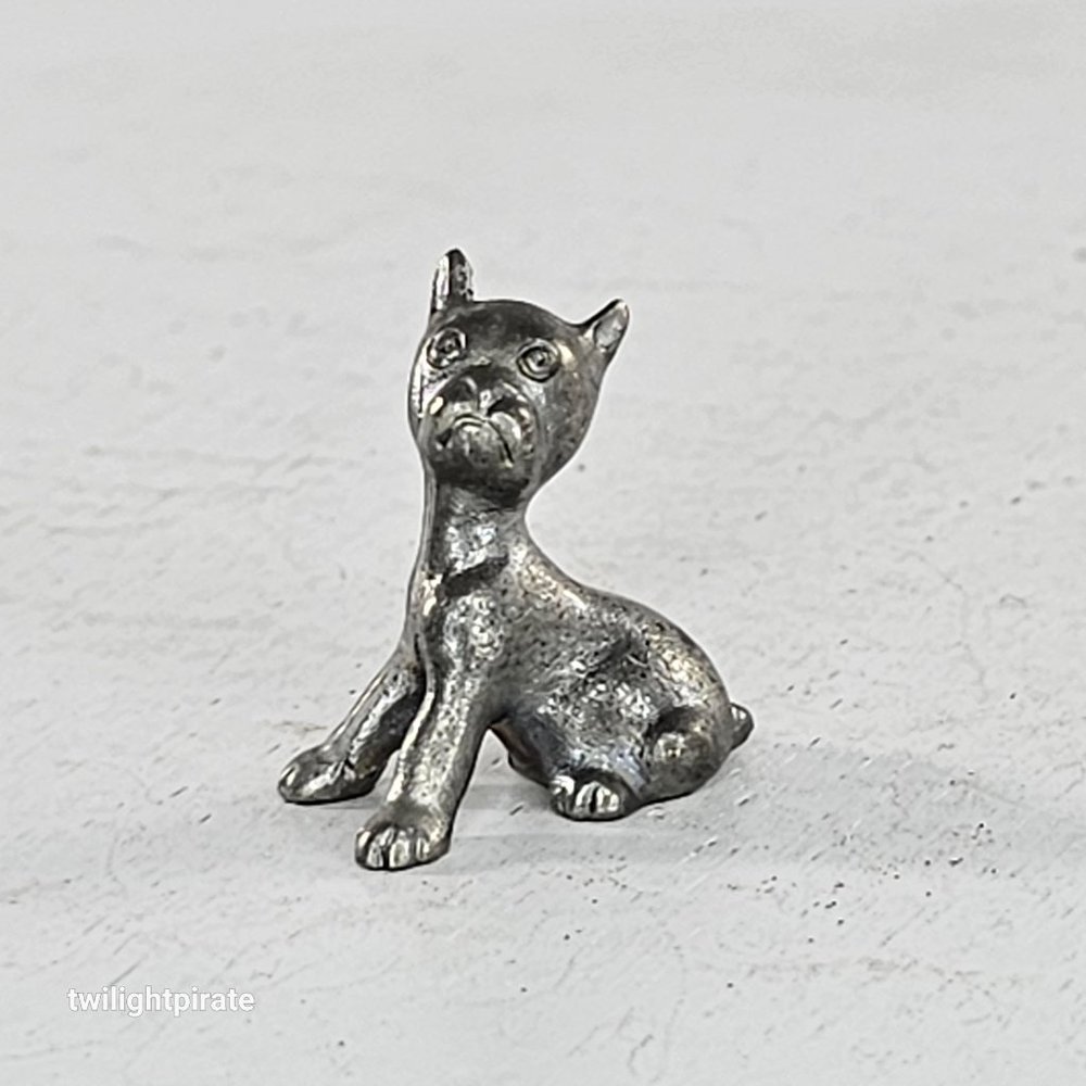 Vintage CH Pewter Boxer Puppy Dog Miniature Figurine Dollhouse A-11